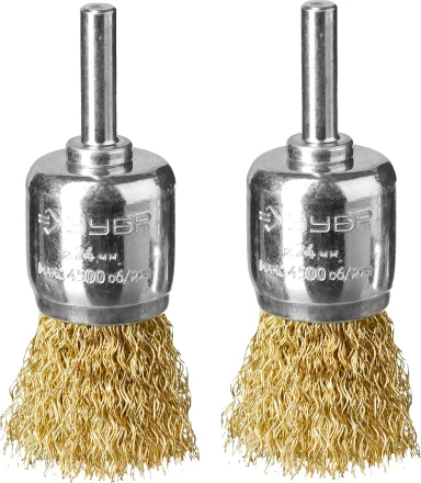 ЗУБР &quot;ПРОФЕССИОНАЛ&quot;. Набор щеток кистевых для дрели, витая стальная латунированная проволока 0,3мм, 24мм, 2шт 35225-24-H2_z02 купить в Уфе