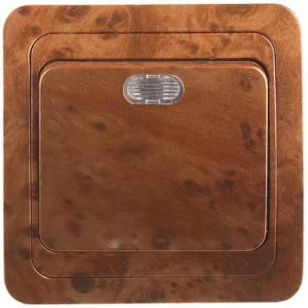 Выключатель СВЕТОЗАР &quot;ГАММА&quot; с подсветкой, одноклавишный, цвет орех, 10A/~250B SV-54131-N купить в Уфе