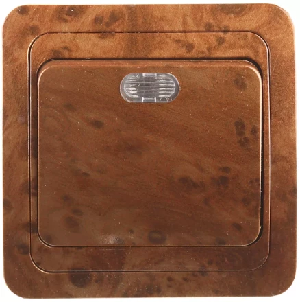 Выключатель СВЕТОЗАР &quot;ГАММА&quot; с подсветкой, одноклавишный, цвет орех, 10A/~250B SV-54131-N купить в Уфе