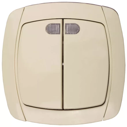 Выключатель СВЕТОЗАР "CITY LIGHT" двухклавишный в сборе, с подсветкой, бежевый, 10А/~250В SV-54235-B купить в Уфе