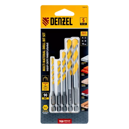 Набор сверл универсальных, Multi cut, 4-10 мм, 5 шт Denzel 706016 купить в Уфе