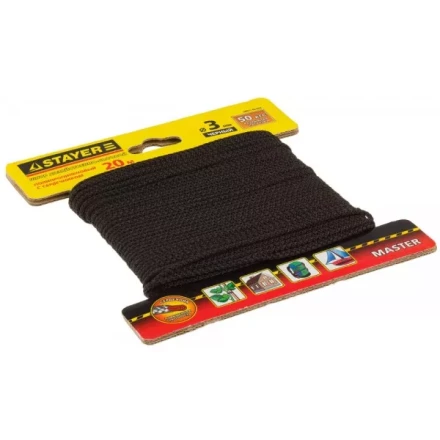 Шнур STAYER &quot;MASTER&quot; хозяйственно-бытовой, полипропиленовый, вязанный, с сердечником, черный, d 3, 20м 50411-03-020 купить в Уфе