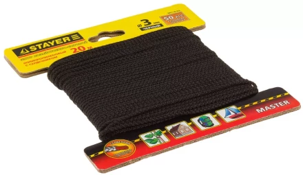 Шнур STAYER &quot;MASTER&quot; хозяйственно-бытовой, полипропиленовый, вязанный, с сердечником, черный, d 3, 20м 50411-03-020 купить в Уфе