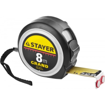 Рулетка STAYER GRAND, корпус с противоскользящим напылением, упрочненное полотно, 8м/25мм 552119 купить в Уфе