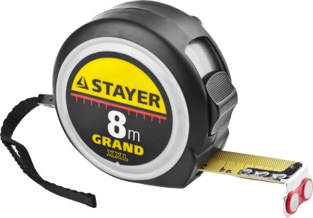 Рулетка STAYER GRAND, корпус с противоскользящим напылением, упрочненное полотно, 8м/25мм 552119 купить в Уфе