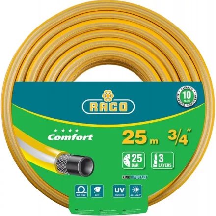 Шланг RACO &quot;COMFORT&quot; поливочный, 30атм., армированный, 3-х слойный, 3/4&quot;х25м 40303-3/4-25 купить в Уфе