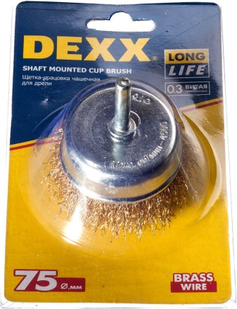 DEXX. Щетка чашечная для дрели, витая стальная латунированная проволока 0,3мм, 75мм 35109-075 купить в Уфе