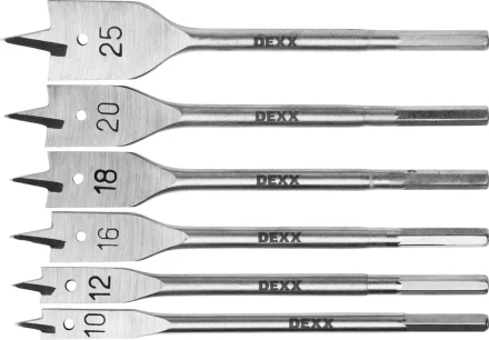 Набор сверл по дереву перовых, 6шт(10-25мм), шестигранный хвостовик, DEXX 2945-H6 2945-H6 купить в Уфе