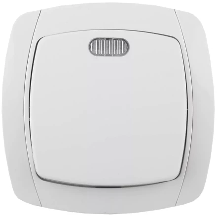 Выключатель СВЕТОЗАР "CITY LIGHT" одноклавишный в сборе, с подсветкой, белый, 10А/~250В SV-54231-W купить в Уфе