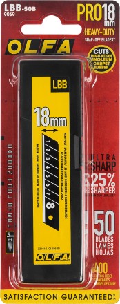 Лезвие OLFA BLACK MAX сегментированное, 8 сегментов, 18х100х0,5мм, 50шт OL-LBB-50B купить в Уфе