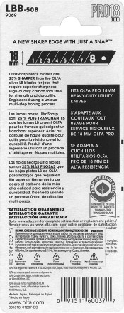 Лезвие OLFA BLACK MAX сегментированное, 8 сегментов, 18х100х0,5мм, 50шт OL-LBB-50B купить в Уфе