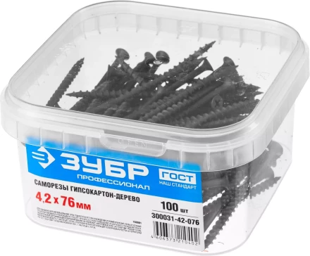 Саморезы фосфатированные с крупной резьбой, гипсокартон-дерево, ЗУБР 300031-42-076, PH2, 4,2 x 76 мм, 100 шт 300031-42-076 купить в Уфе
