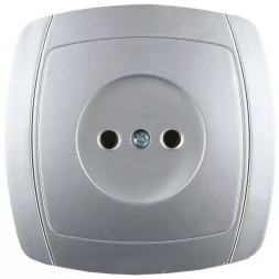 Розетка СВЕТОЗАР "АКЦЕНТ" одинарная в сборе, без заземления, цвет серебристый металлик, 16А/~250В SV-54200-SM