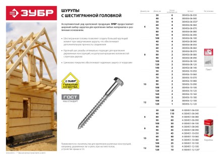 Шурупы ЗУБР &quot;МАСТЕР&quot; с шестигранной головкой, оцинкованные, 6x50мм, 4шт 300456-06-050 купить в Уфе
