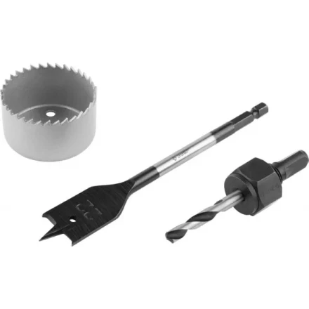 Набор ЗУБР &quot;ЭКСПЕРТ&quot; для врезки замков, коронка по дереву 48мм, державка с центр. сверлом, перьевое сверло 22мм, 3 пред 2954-48-H3_z01 купить в Уфе