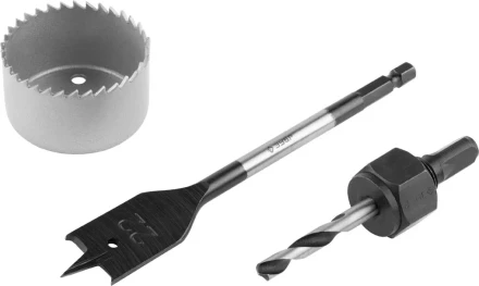 Набор ЗУБР &quot;ЭКСПЕРТ&quot; для врезки замков, коронка по дереву 48мм, державка с центр. сверлом, перьевое сверло 22мм, 3 пред 2954-48-H3_z01 купить в Уфе