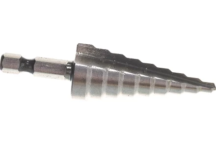 Сверло ступенчатое по металлу 4-6-8-10-12-14-16-18-20мм, P6M5, шестигранный хвостовик Вихрь 73/10/6/17 купить в Уфе