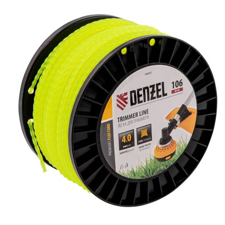 Леска для триммера витой квадрат, 4,0мм х 106м, на DIN катушке FLEX CORD// Denzel 96803 купить в Уфе