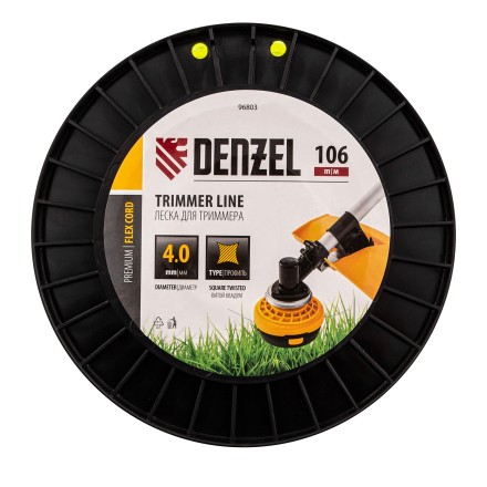 Леска для триммера витой квадрат, 4,0мм х 106м, на DIN катушке FLEX CORD// Denzel 96803 купить в Уфе