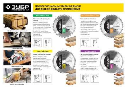 Диск пильный ЗУБР &quot;ПРОФИ&quot; &quot;Чистый рез&quot; по дереву, 60Т, 250х30мм 36852-250-30-60 купить в Уфе