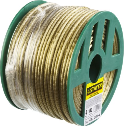 Трос стальной в полимерной оболочке, d=4,0 мм, L=100 м, STAYER Master 30410-40 30410-40 купить в Уфе
