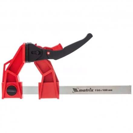 Струбцина реечная быстрозажимная усиленная пластиковый корпус рычажно-храповой механизм 150 х 100 х 306 мм штанга 5 х 22 мм Matrix 20725 купить в Уфе