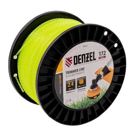 Леска для триммера зубчатый квадрат, 2,4мм х 172м, на DIN катушке FLEX CORD// Denzel 96804 купить в Уфе