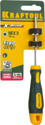 Отвертка KRAFTOOL, Cr-Mo-V сталь, двухкомпонентная противоскользящая рукоятка, HEX, №3x75мм 250075-3-075 купить в Уфе
