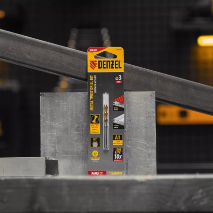 Сверло спиральное по металлу 3 x 60 мм, Р6М5, Golden Tip , 2шт. Denzel 718225 купить в Уфе