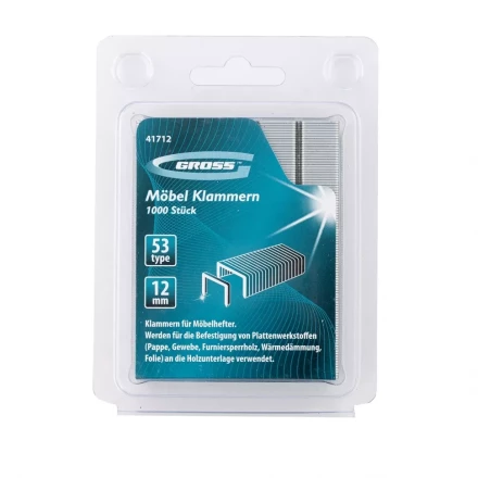 Скобы 12 мм для мебельного степлера усиленные тип 53 1000 шт GROSS 41712 купить в Уфе
