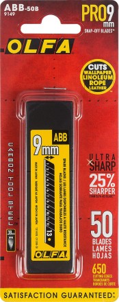 Лезвия OLFA сегментированные BLACK MAX, 9х80х0,38мм, 13 сегментов, 50шт OL-ABB-50B купить в Уфе