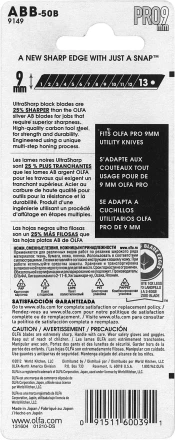 Лезвия OLFA сегментированные BLACK MAX, 9х80х0,38мм, 13 сегментов, 50шт OL-ABB-50B купить в Уфе