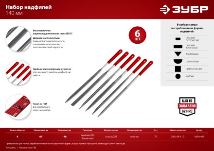 ЗУБР 6 шт, 140 мм, в чехле, с ручками, набор надфилей (16014-H6) купить в Уфе