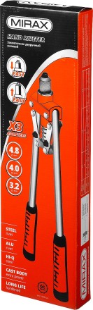 Заклепочник двуручный, MIRAX 31034, для заклёпок d=3,2 / 4,0 / 4,8 мм из алюминия и стали, литой корпус 31034_z01 купить в Уфе