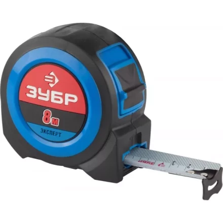 Рулетка ЗУБР, сверхширок полотно, особо длинный вылет, нейлон покрытие, упрочненный двухкомп корпус, 8м/27мм 34059-08-27 купить в Уфе