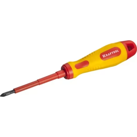 Отвертка KRAFTOOL, высоковольтная, Cr-Mo-V стержень, двухкомпонент. маслобензостойкая рукоятка, PH №1, 80мм 250084-1-080 купить в Уфе