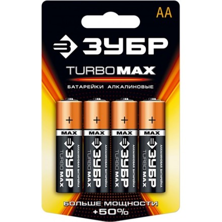 Батарейка ЗУБР &quot;TURBO MAX&quot; щелочная (алкалиновая), тип AA, 1,5В, 4шт на карточке 59206-4C купить в Уфе