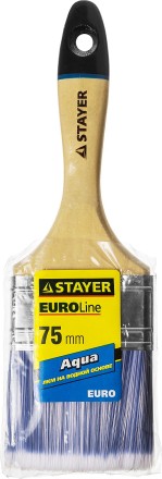 Кисть плоская STAYER &quot;EURO&quot;, &quot;AQUA&quot; для воднодисперсионных и акриловых ЛКМ, искусств щетина, деревян ручка, 3&quot;/75мм 01062-075 купить в Уфе