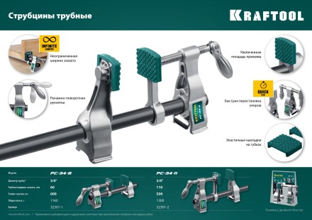 Струбцина KRAFTOOL PC-34-xx трубная 32301-2 купить в Уфе
