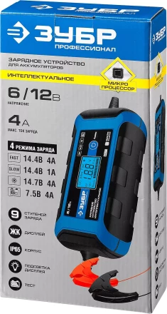 Зарядные устройства 4 А серия ПРОФЕССИОНАЛЗарядное устройство ЗУБР Профессионал 6/12 В, 4А, IP65, ЗУ-120 59300 купить в Уфе
