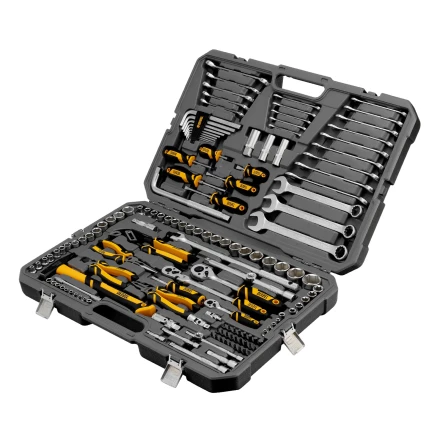 Набор инструментов, 1/2&quot;, 1/4&quot;, 3/8&quot;, CrV, S2, пластиковый кейс, 144 предмета// Denzel 15805 купить в Уфе