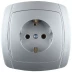 Розетка СВЕТОЗАР &quot;АКЦЕНТ&quot; одинарная в сборе, с заземлением, цвет серебристый металлик, 16А/~250В SV-54205-SM купить в Уфе