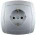 Розетка СВЕТОЗАР &quot;АКЦЕНТ&quot; одинарная в сборе, с заземлением, цвет серебристый металлик, 16А/~250В SV-54205-SM купить в Уфе