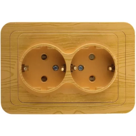 Розетка СВЕТОЗАР &quot;ГАММА&quot; с заземлением, двойная, цвет ольха, 16А/~250В SV-54107-A купить в Уфе