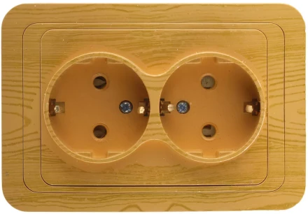 Розетка СВЕТОЗАР &quot;ГАММА&quot; с заземлением, двойная, цвет ольха, 16А/~250В SV-54107-A купить в Уфе
