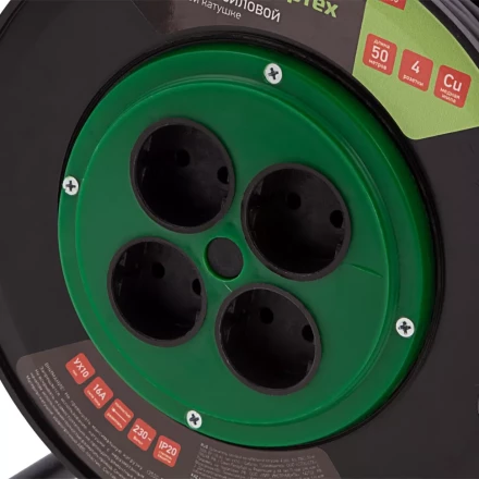 Удлинитель силовой 50 м, 16А, тип УХ10, ПВС, на кабельной катушке, 4 розетки без заземления Сибртех 95865 купить в Уфе
