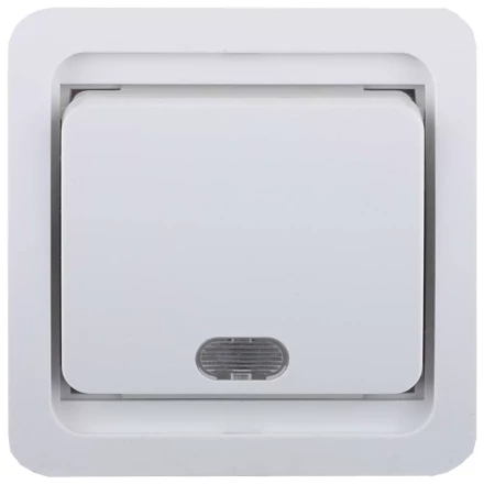 Выключатель СВЕТОЗАР "ГАММА" одноклавишный, с подсветкой, цвет белый, 10А/~250В SV-54131-W купить в Уфе