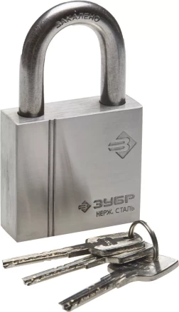 Замок ЗУБР &quot;ЭКСПЕРТ&quot; навесной, нержавеющая сталь (корпус и дужка), закаленная дужка, 60мм 37290-60 купить в Уфе