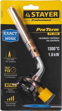 Газовая горелка &quot;ProTerm&quot; на баллон, STAYER &quot;PROFESSIONAL&quot; 55586, регулировка пламени, вихревое пламя, цанговое соединение, 1300С 55586 купить в Уфе