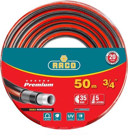 Шланг RACO &quot;PREMIUM&quot; поливочный, 40атм., армированный, 3-х слойный, 3/4&quot;х50м 40300-3/4-50 купить в Уфе
